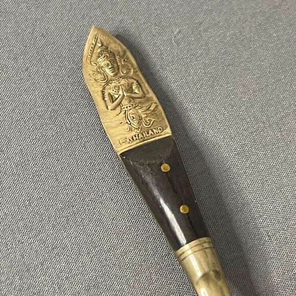 Thailand Gold Color Wood Collectors Souvenir Sugar Spoon Hindu God 4 3/4" - Picture 5 of 9